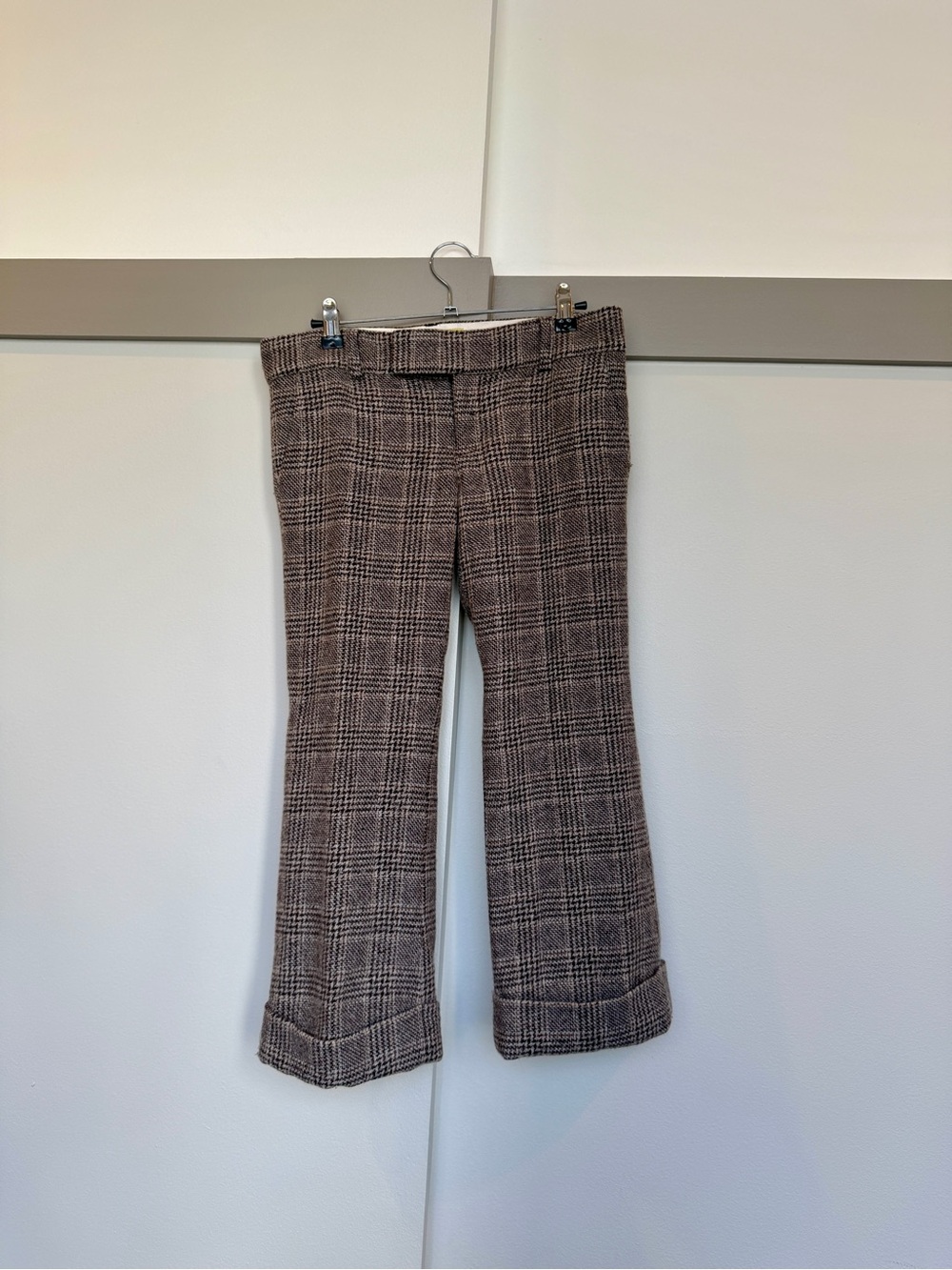 Juicy Couture Vintage Brown Plaid Cropped Flare Capri Pants Size 27 Y2K